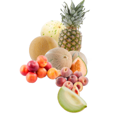 Platte perziken, nectarines, Ananas, galia meloen,
cantaloupe meloen
of dino meloen